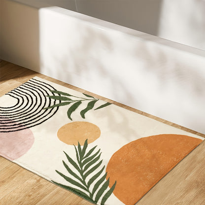Luxurious Bohemian Style Non-Slip Bath Mat - Soft, Washable 700G Plush Faux Cashmere with TPR Backing, Modern Geometric & Botanical Design, Perfect for Shower & Bathtub, Rectangular, Bath Accessories