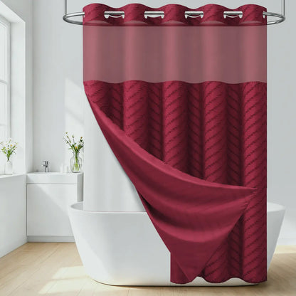 DYNAMENE 3-in-1 Hook-Free Boho Tufted Chevron Striped Shower Curtain Set, Snap-In Magnetic Waterproof Liner, Modern Textured Design, Sheer Light View Window - Hook-Free Setup Saves Bathroom Time, Waterproof Liner Helps Keep Walls Dry