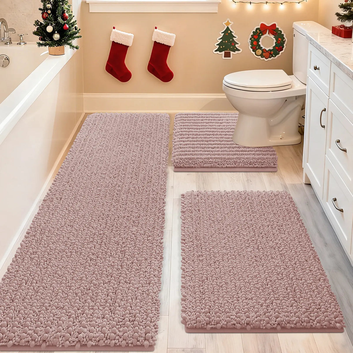 ACCUMTEK Upgrade Extra Large Bathroom Rug Set Ultra Soft, Thick Absorbent Bath Mats, Non Slip Chenille Toilet Mat for Bathroom, Bedroom, Kitchen