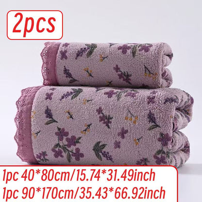 2pcs/4pcs Set, Modern Easy Small Floral Towel And Bath Towel Set Ultra-Soft Ultra-Large Bath Towel Quick-Drying Towel And Bath Towel Non-Shedding High-Absorbent Ultra-Soft Lightweight Style High-Quality Durable Bathroom Additions New Year Style Towe