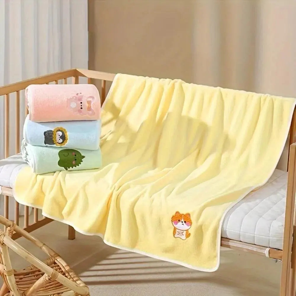 2026 New Arrival Ultra Soft Coral Fleece Bath Towel - Absorbent Thickened 105x110cm Lint-Free Neutral Unisex Quick-Dry Option with Cartoon Animals Embroidery Detail for Daily Shower