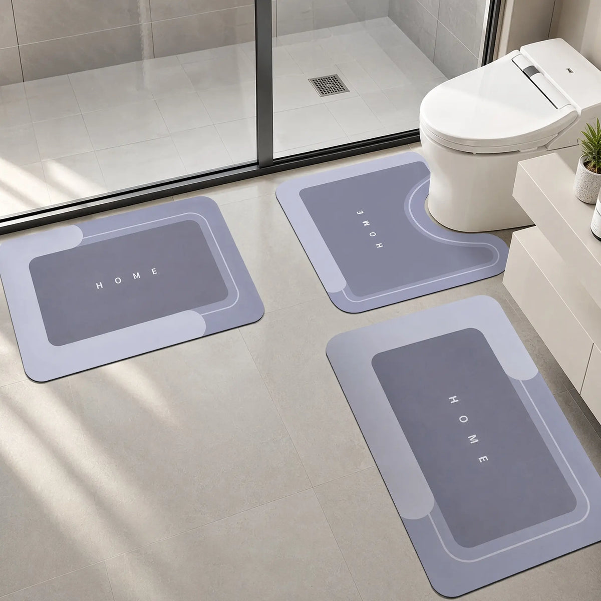 3-Piece Diatomite Bath Mat Set, Aesthetic Water-Absorbent Quick-Drying Non-Slip Rugs, Home Supplies for Bathroom Decor & Entryway, Bathroom Rugs, Rubber
