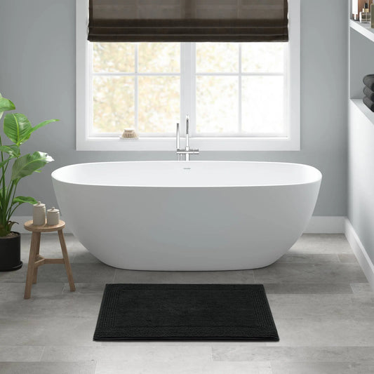 17x24 Inch 100% Cotton Tufted Bath Rug, 3000 GSM Reversible Bathroom Mat, Plush Absorbent Floor Mat for Shower, Vanity, Tub, Black, Machine Washable, Medium Pile 0.5 Inch