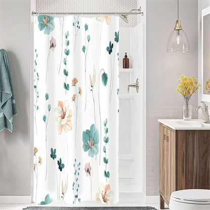 Modern Sage Green and Beige Floral Shower Curtain with Included Hooks