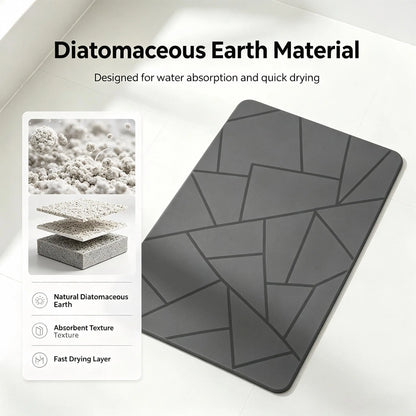 23.5"×15" Natural Diatomite Stone Bath Mat, Quick Drying Non-Slip Super Absorbent Minimalist Bathroom Shower Mat, Easy Clean Durable Floor Rug