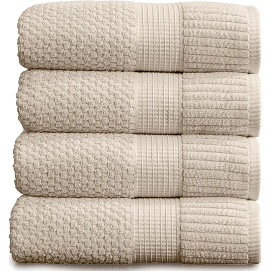 4 Pack 100% Cotton Bath Towels | Beige Towels | Oeko‑TEX Standard 100 | Soft & Absorbent, Quick‑Dry | Trinity Collection - Sand