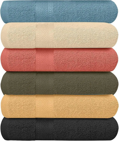 Pack of 6 Bath Towels Set 27 x 54 Inches, 100% Cotton, Larger & Lighter Weight, Quicker to Dry, Super Soft and Absorbent, Perfect for Bathroom, Spa, Pool & Gym (Multicolor, Pack of 6 (27''x54''))