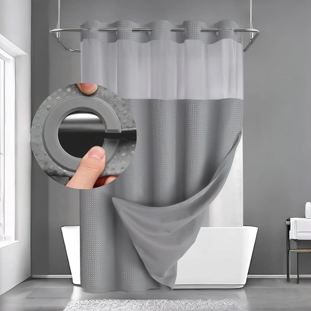 Waffle Texture Modern Waterproof Shower Curtain, Decorative Bathroom Accessory for Hotel, Salon & Dormitory Decor #GLOBAL PICKS