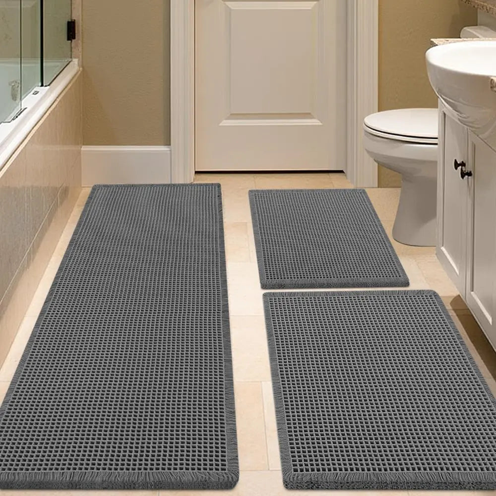 IM HOME Waffle Bath Mat 2 Piece/3 Piece Set, Boho Woven Modern Bath Mat Rugs, Absorbent Bathroom Rugs, Soft Washable Bath Rugs with Tassels for Bathroom, Bedroom, Kitchen, Shower, Tub,Halloween