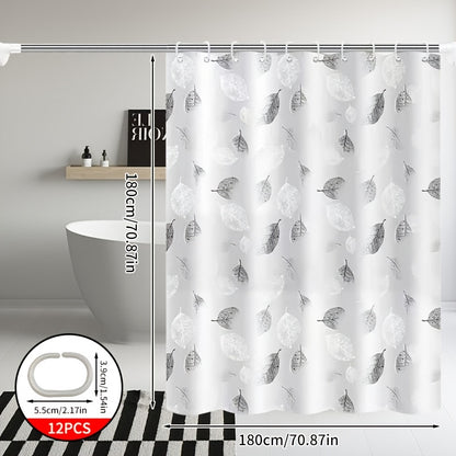 Fresh Leaf High-End Bathroom Shower Curtain, Thickened Shower Curtain, Bathroom Partition Door Curtain, Shower Curtain, Shower Cover, Shower Room Partition, Geometric Printed Shower Curtain