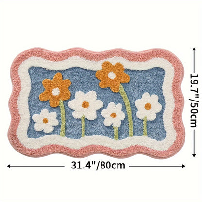 1pc Bathroom Rug Mat, Extra Soft Absorbent Premium Bath Rug, Non-Slip Comfortable Floral Bath Mat for Bathroom Floor, Sink, Bathtub, Shower Room