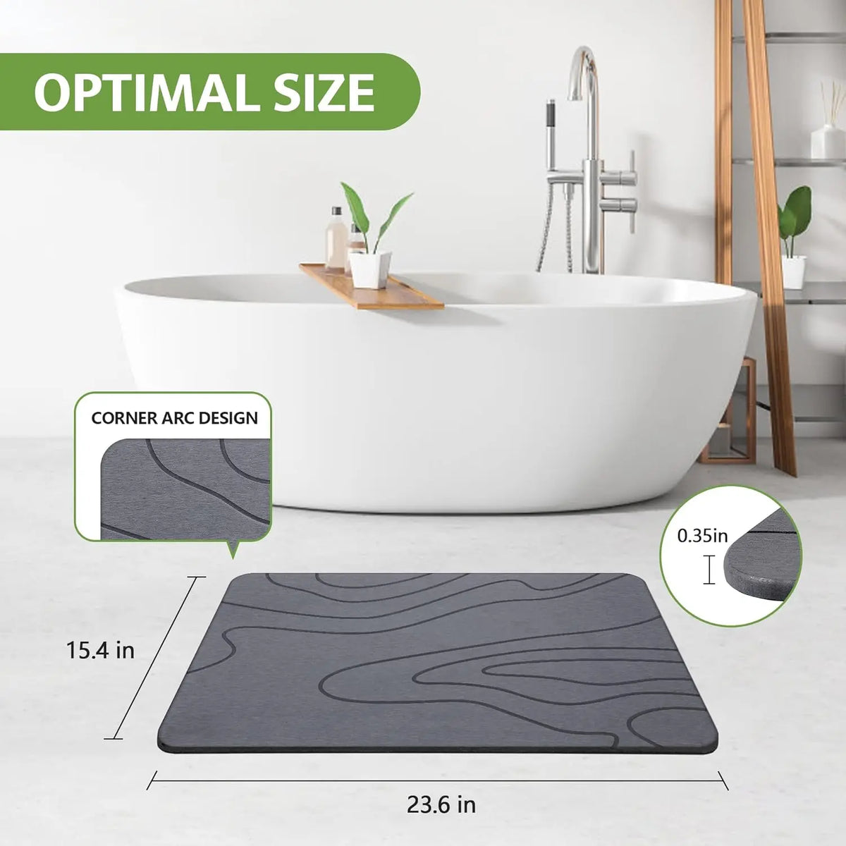 Diatomaceous Earth Mineral Bath Mat - Non-Slip Rectangle Modern Bath Tub Mat, Quick-Drying Super Absorbent Boxed Bathroom Accessory Home Essential