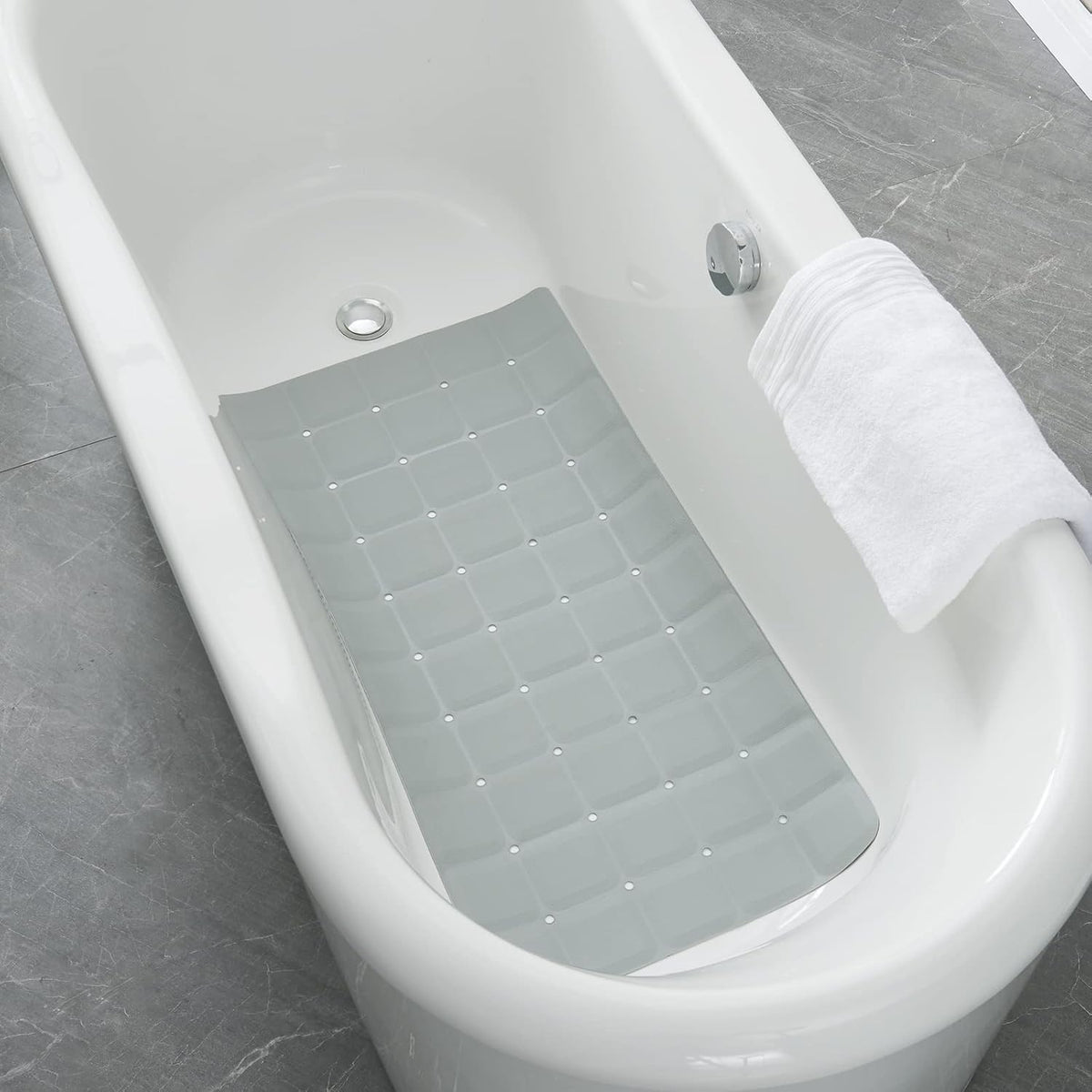 Webos Foldable Silicone Bathtub Mat: Jumbo Size Heavy Duty Safety Bath Mat for Tub Without Suction Cups Non Slip Bath & Shower Mat for Textured, Reglazed, Refinished Tub (Grey, 35.8 x 17.7)
