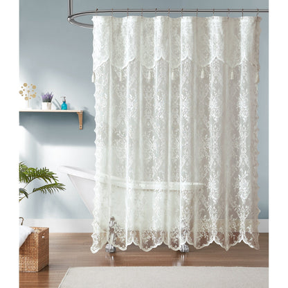 WARM HOME DESIGNS Luxury Lace Shower Curtain with Attached Valance & Tassels in Many Colors and Sizes