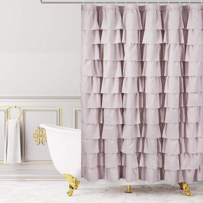 White Ruffle Shower Curtain for Bathroom,72 x 72 Inches, Farmhouse Style