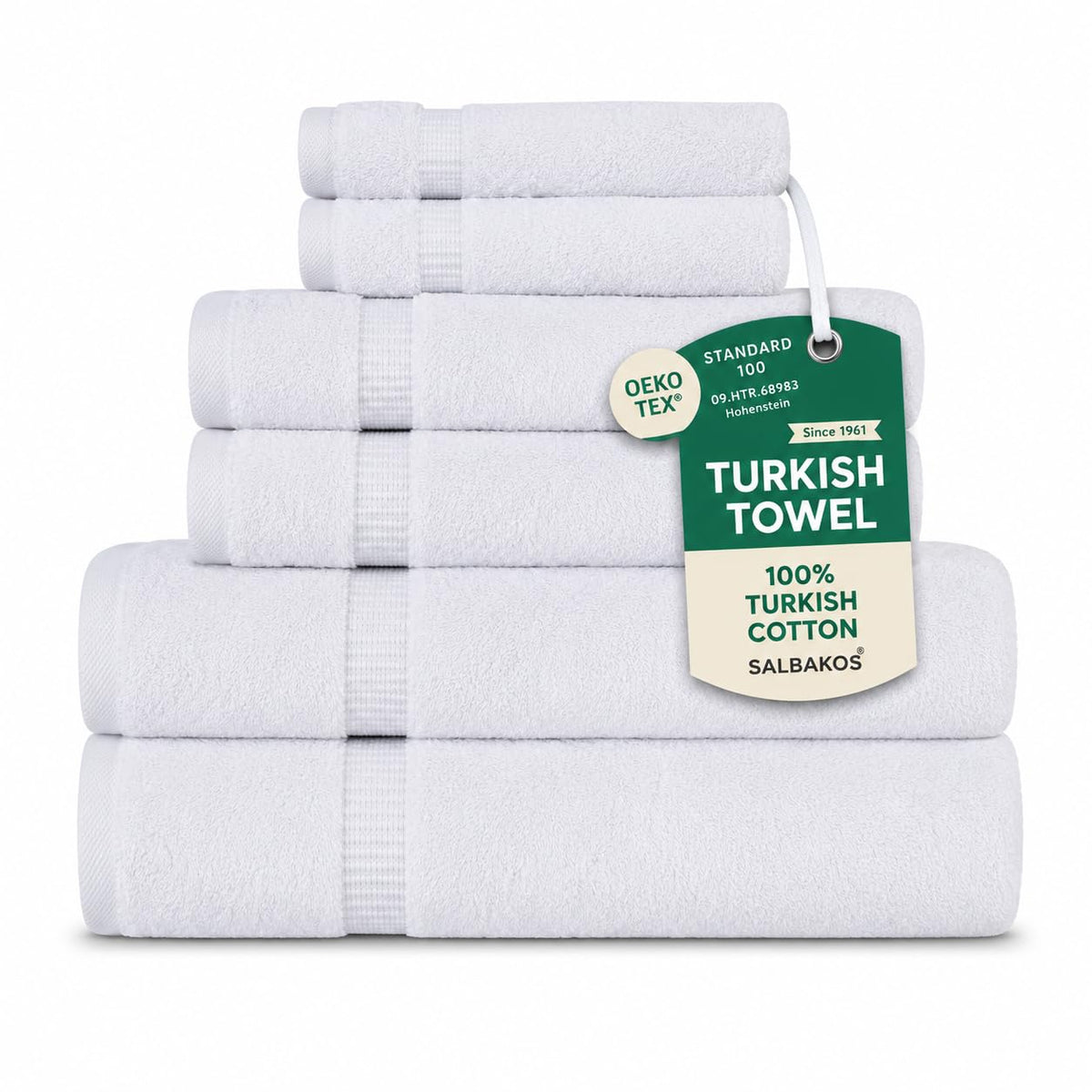 SALBAKOS 4-Piece 100% Turkish Cotton Bath Towels, 27x54 inch, White