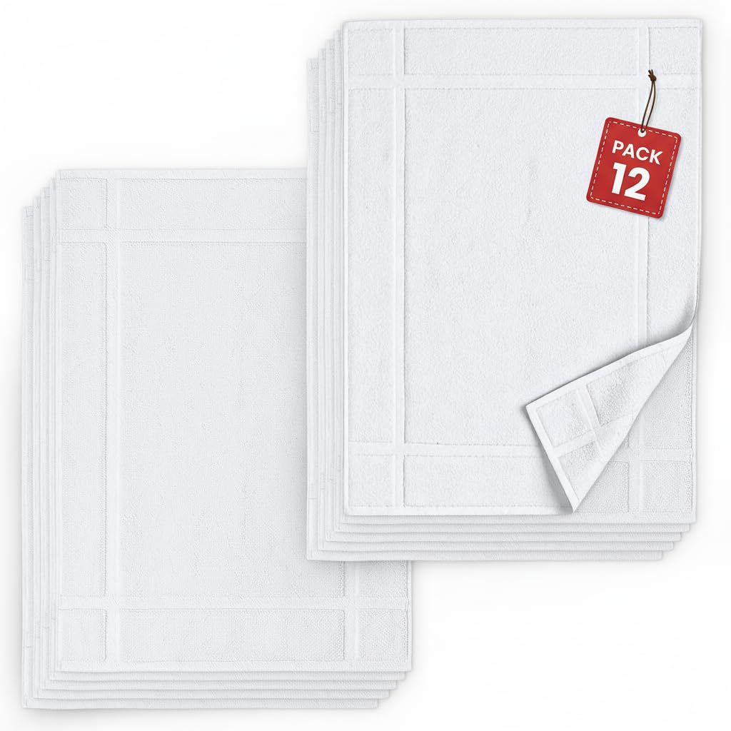 Pearl Linens 6 Pack Cotton Bath Mats for Bathroom, 20" X 30", White