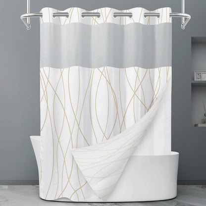 LXBNI Ringless Shower Curtain with Snap-in Liner, Gray White, 71 x 74 Inch