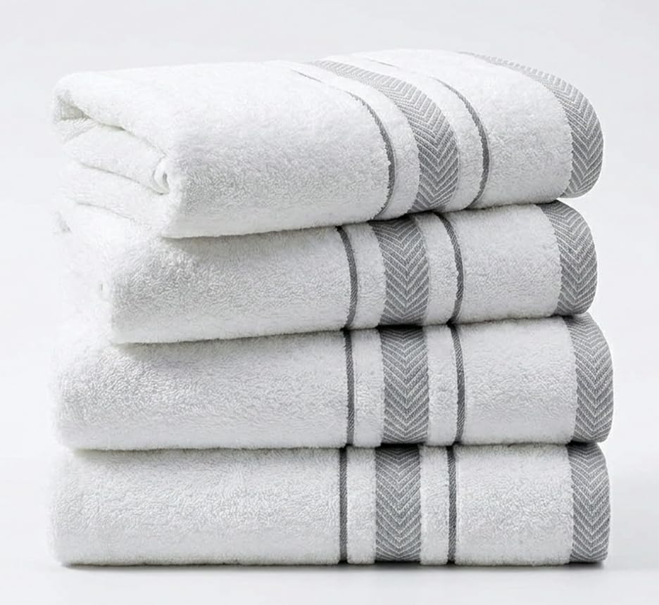 Bath Towels Set for Bathroom – Luxury 6-Piece Cotton Towels, Soft Absorbent & Quick Dry, 600 GSM Bath Towels for Bathroom, Hotel Spa Quality (White/Charcoal, 6- Bath Towel Set)