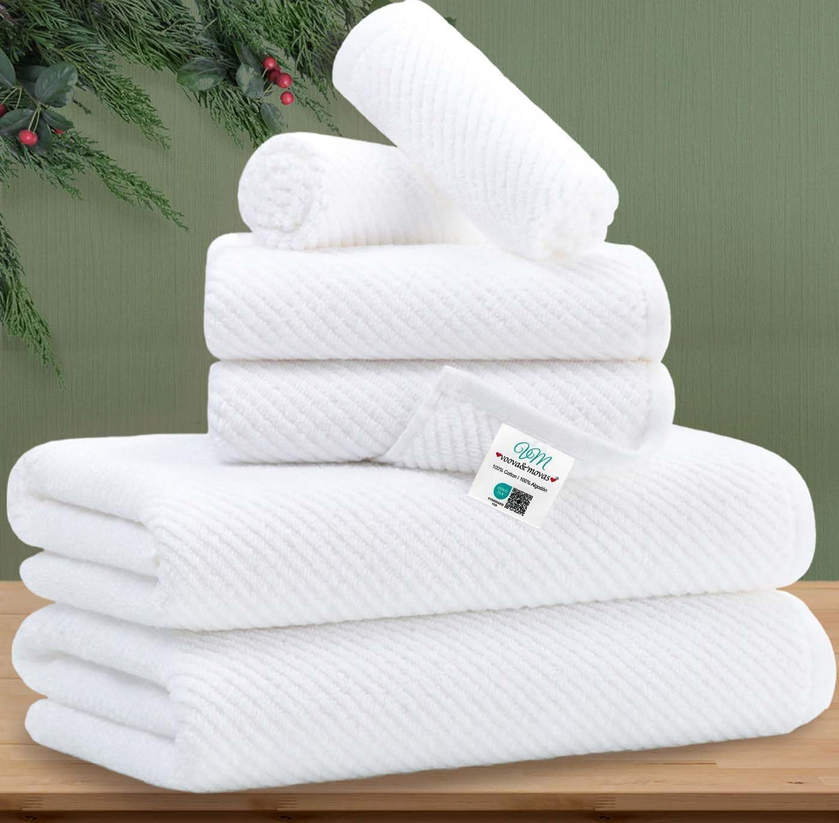VOOVA & MOVAS 6PC Towel Set, 100% Cotton, Aqua Teal