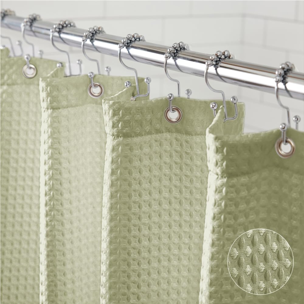 GORILLA GRIP White Waffle Style Textured Fabric Shower Curtain, 72x72