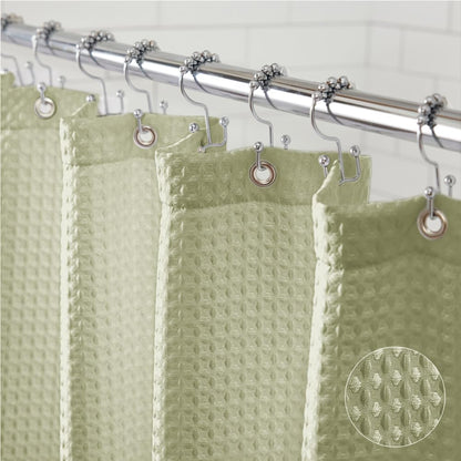 GORILLA GRIP White Waffle Style Textured Fabric Shower Curtain, 72x72