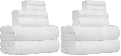 Amazon Basics 6-Piece Oversized Highly Absorbent Fade-Resistant Towel Set, 100% Cotton Towels for Bathroom, Soft, 2 Bath Towels, 2 Hand Towels, 2 Washcloths, White