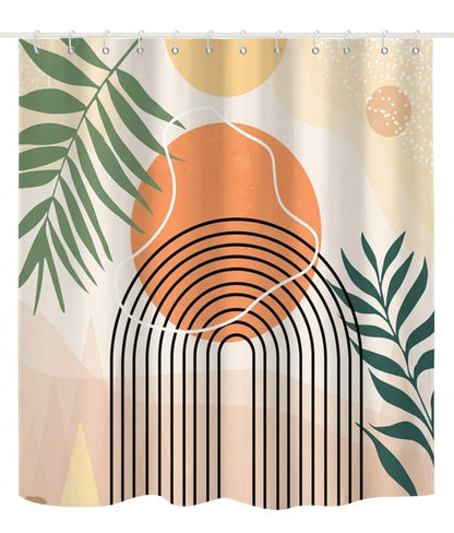 Boho Mid Century Shower Curtain, Modern Abstract with Hooks 72x72