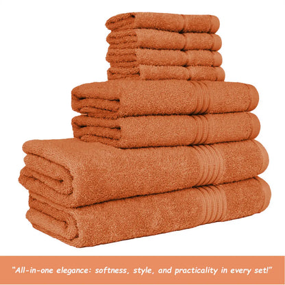 Hurbane Home Unisex Plain 8-Count 100% Pure Cotton Set - 2 Bath Towels, 2 Hand Towels, 4 Washcloths, Super Soft, Water Absorbent, Pouch Pack for Bathroom Home Use