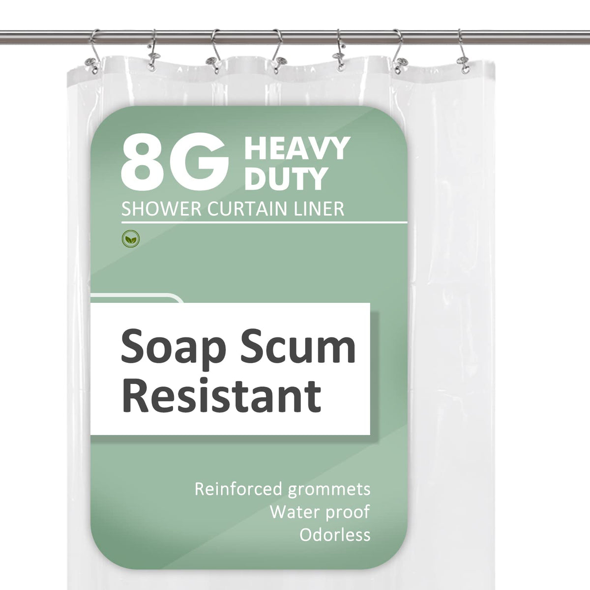 Barossa Design Oeko-tex Certified Shower Curtain Liner Standard Size, Clear