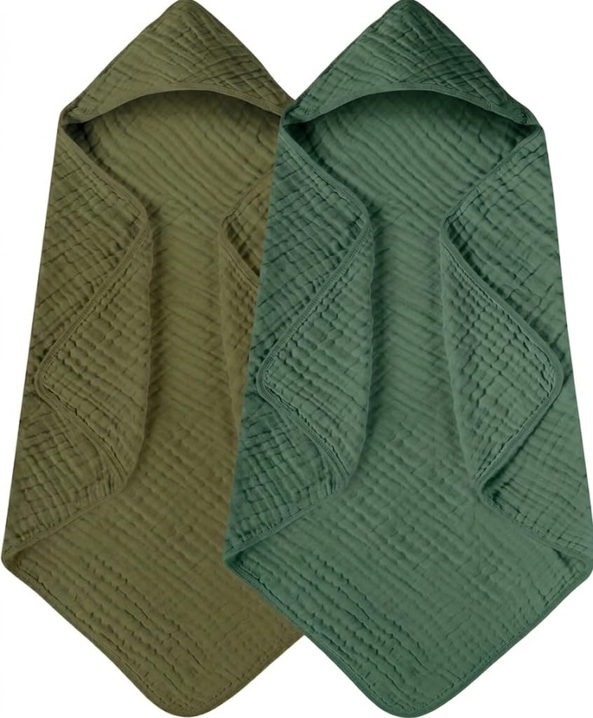 Yoofoss Hooded Baby Bath Towels 2 Pack 100% Muslin Organic Cotton with Hood