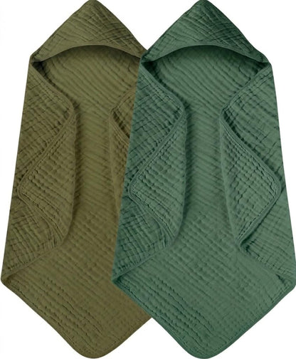 Yoofoss Hooded Baby Bath Towels 2 Pack 100% Muslin Organic Cotton with Hood