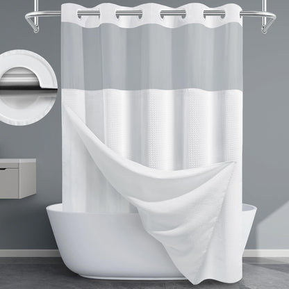 256GSM Heavyweight Ringless Waffle Shower Curtain with Liner, 71x74, Grey