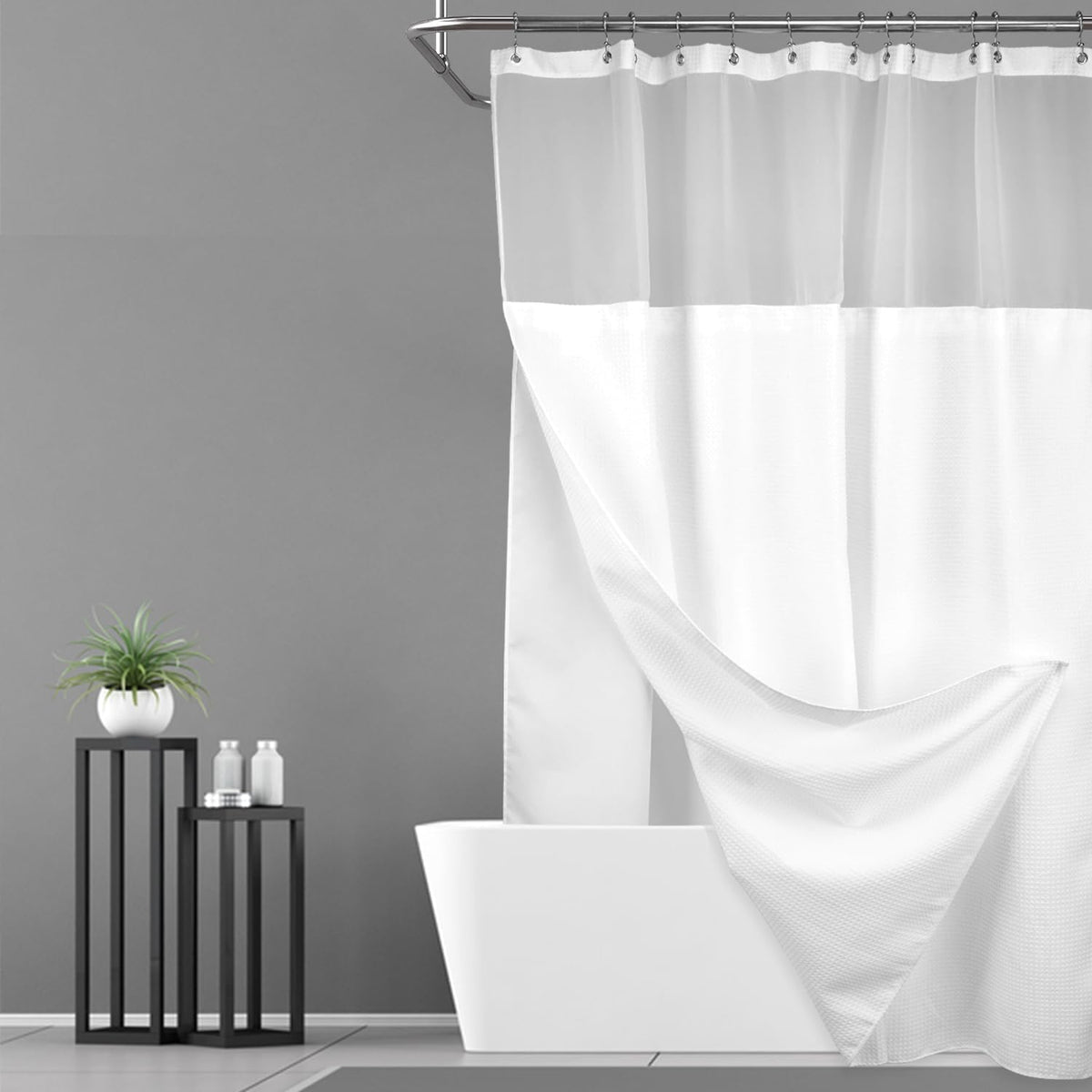 N&Y HOME Waffle Weave Shower Curtain with Snap-in Liner Set White, 71x72