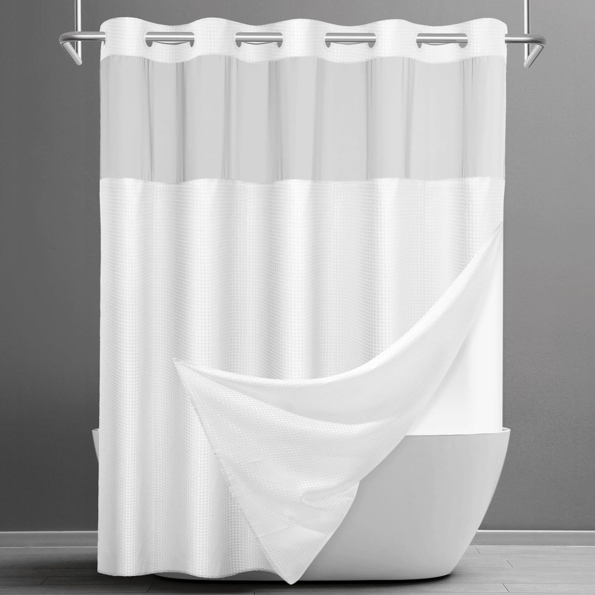 SORTTO Ringless Waffle Shower Curtain with Snap in Liner Set, 71x74, Grey
