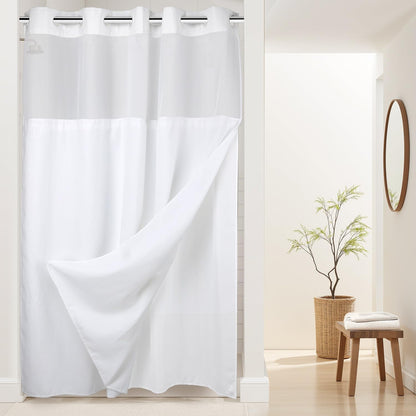 River Dream Waffle No Hook Shower Curtain with Liner,Navy Blue,71x74