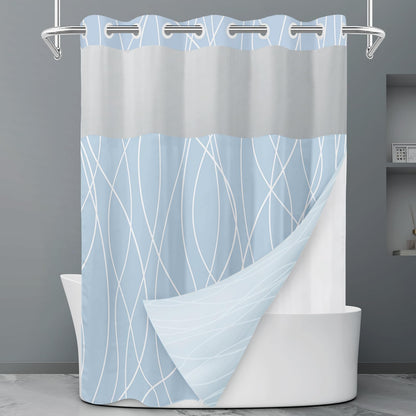 LXBNI Ringless Shower Curtain with Snap-in Liner, Gray White, 71 x 74 Inch