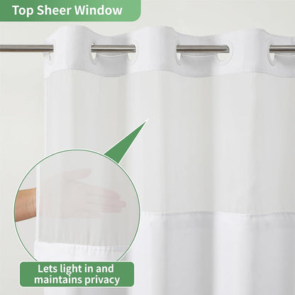 eachope White No Hook Shower Curtain with Snap-in Fabric Liner Set,Slub Textured Fabric Shower Curtains for Bathroom,Hotel Style Modern Shower Curtain,Water Repellent & Washable,71x74(72)