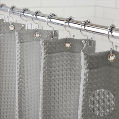 GORILLA GRIP White Waffle Style Textured Fabric Shower Curtain, 72x72