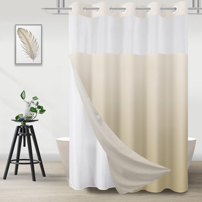 No Hook Shower Curtain and Liner Set, Ombre Black and White, 71x74