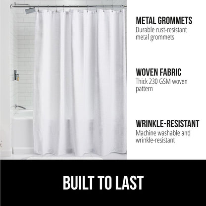 GORILLA GRIP White Waffle Style Textured Fabric Shower Curtain, 72x72
