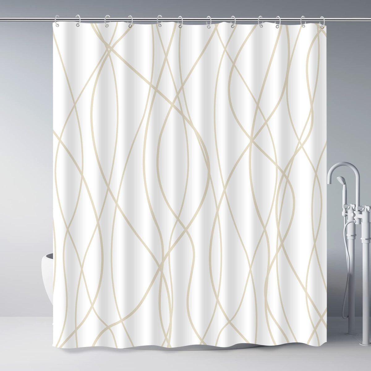 Striped Shower Curtain for Bathroom, Grey White, 72" W x 72" L
