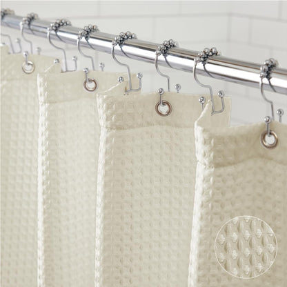 GORILLA GRIP White Waffle Style Textured Fabric Shower Curtain, 72x72