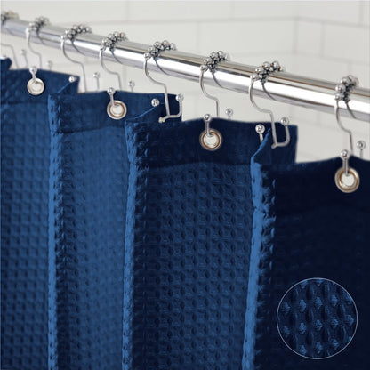 GORILLA GRIP White Waffle Style Textured Fabric Shower Curtain, 72x72