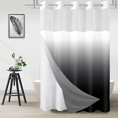 No Hook Shower Curtain and Liner Set, Ombre Black and White, 71x74