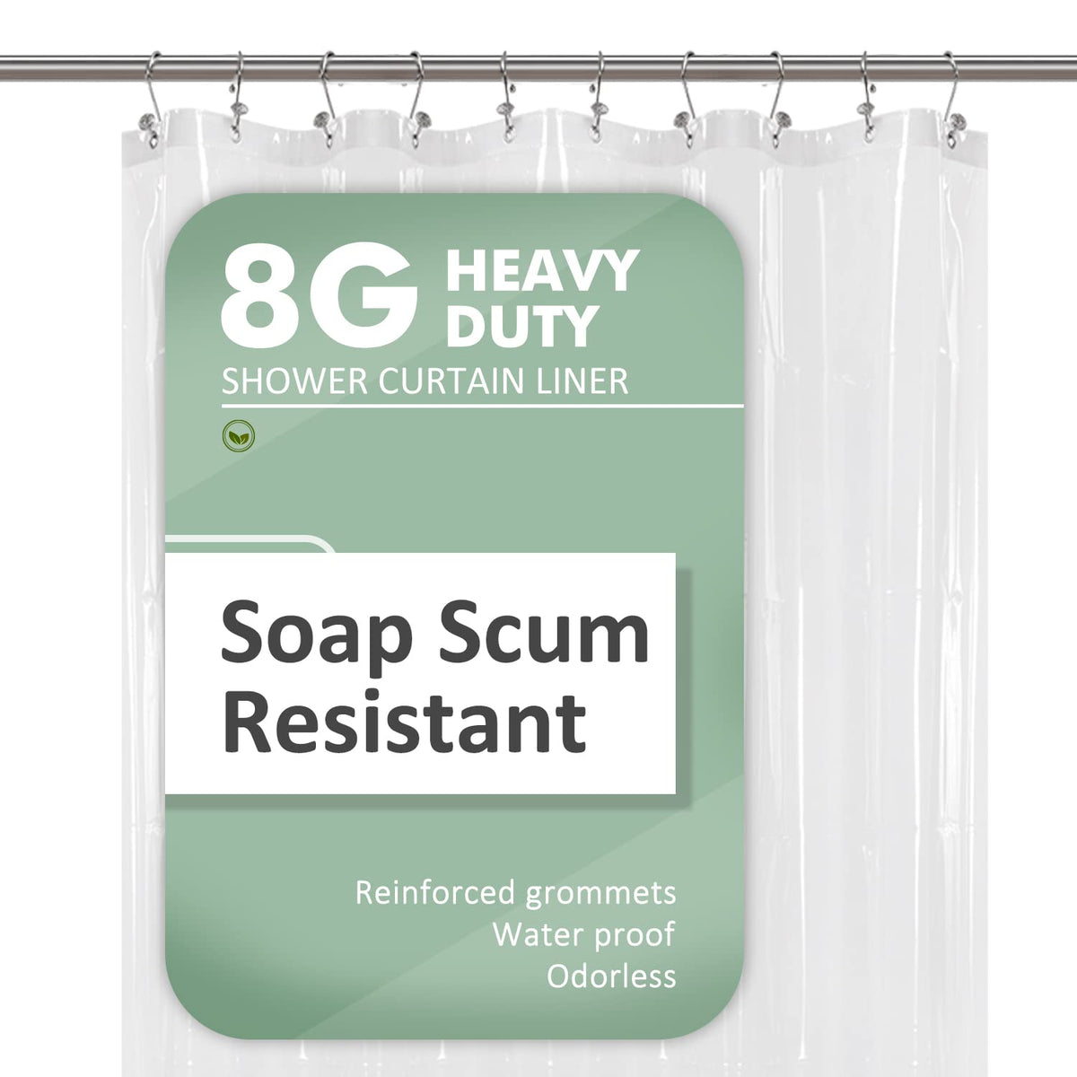 Barossa Design Oeko-tex Certified Shower Curtain Liner Standard Size, Clear