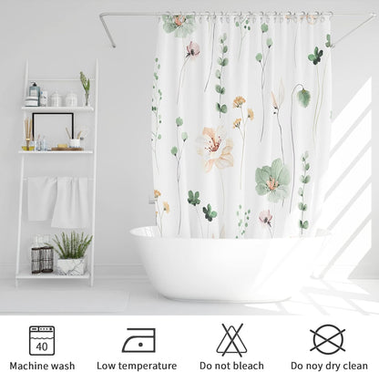 Gibelle Sage Green Beige Watercolor Floral Fabric Shower Curtain 72x72
