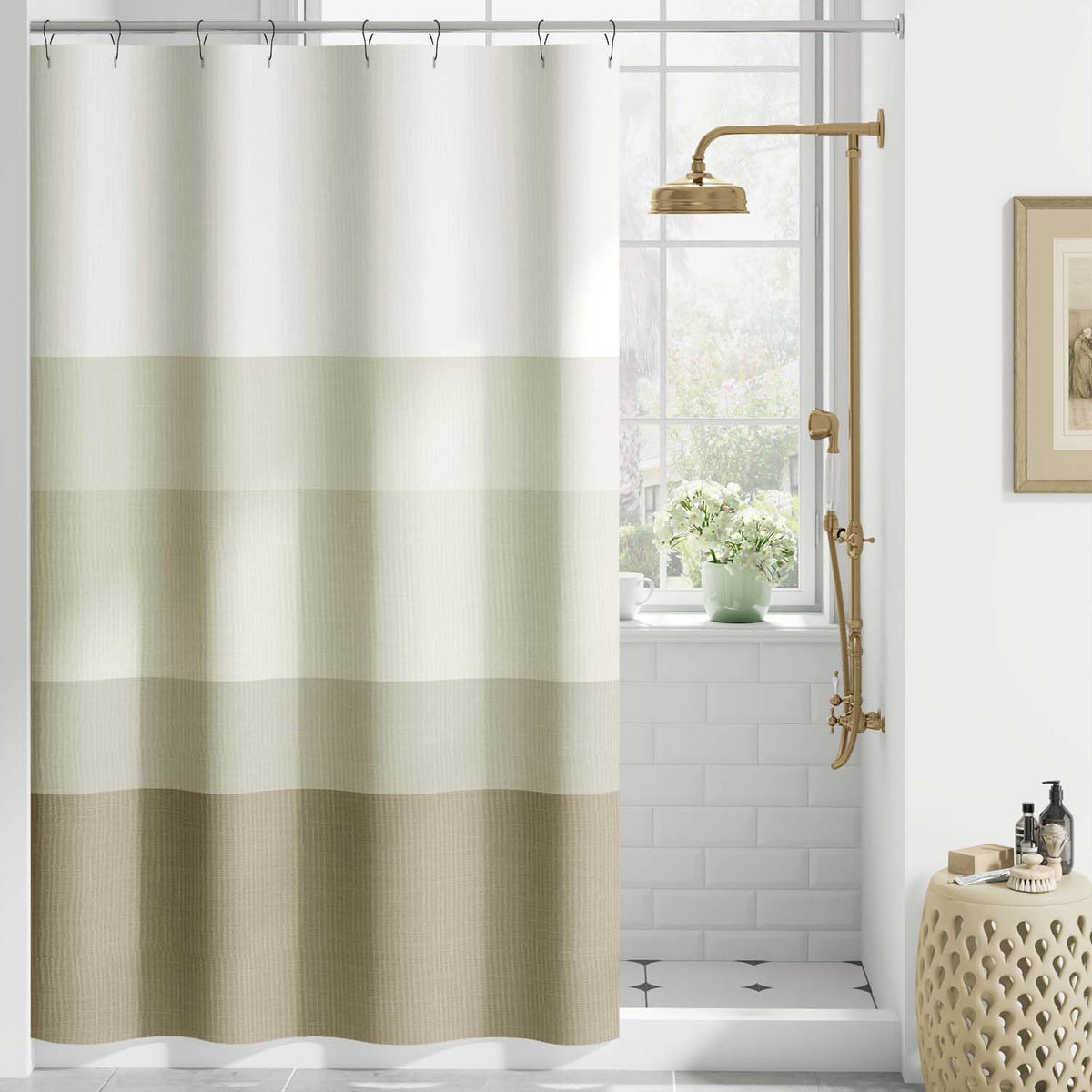 jinchan Ombre Ocean Blue Shower Curtain for Bathroom 70x72 Inch 12 Hooks