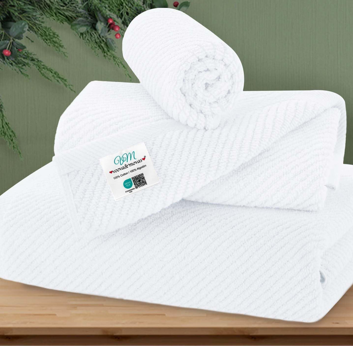 VOOVA & MOVAS 6PC Towel Set, 100% Cotton, Aqua Teal