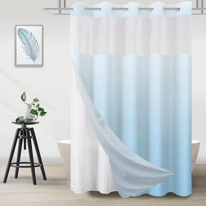 No Hook Shower Curtain and Liner Set, Ombre Black and White, 71x74